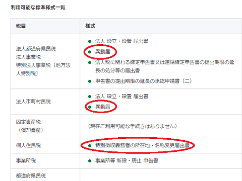 都道府県税事務所への異動届